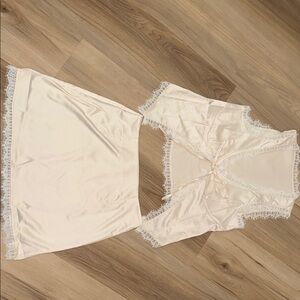 Brand new ivory satin skirt set small